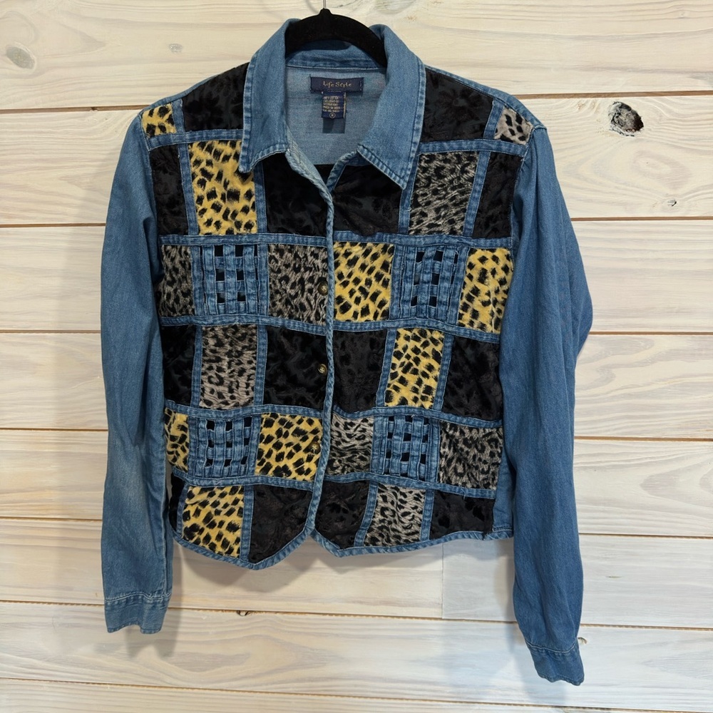 Patchwork Animal Print Jean Schacket - image 4